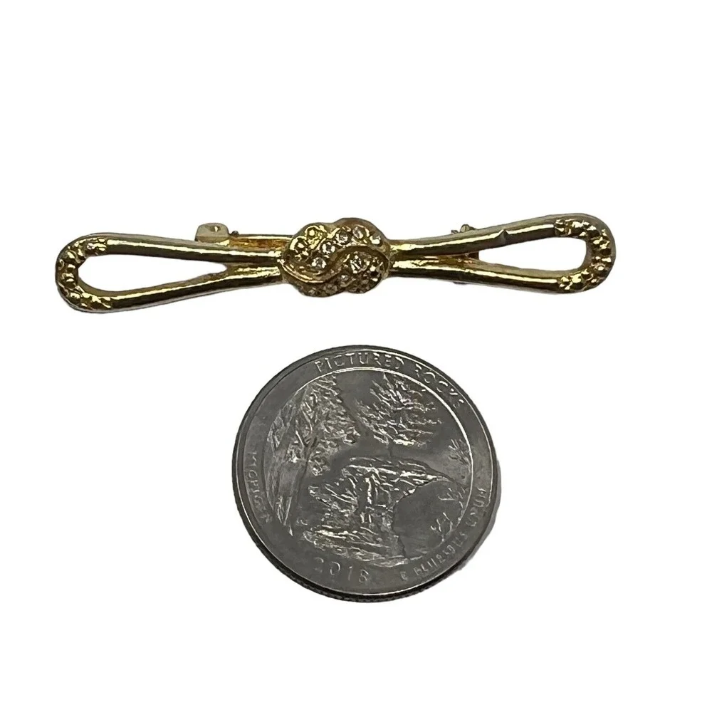 Vintage Bar Brooch Clear Rhinestone and Gold‎ Tone Bow Pin